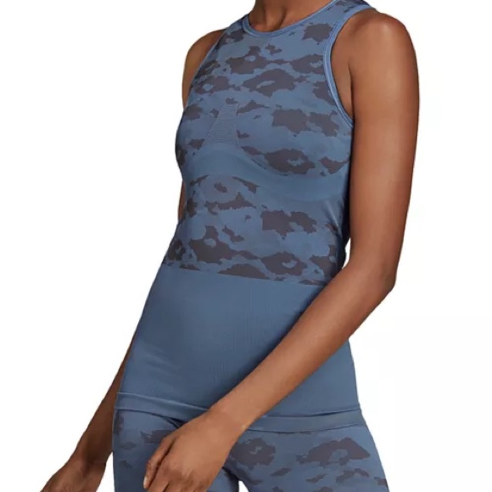 Adidas by Stella McCartney Essentials Seamless Tank Blue Camo Top Size